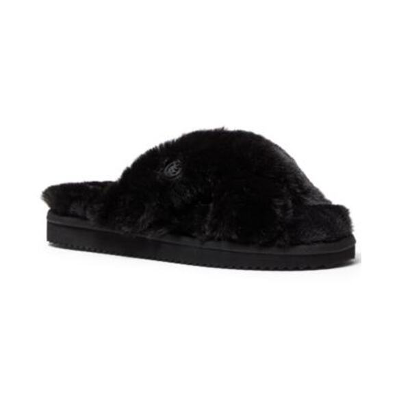 Michael Kors Lala Furry Slippers Allover Faux-Fur Slip-On Black Size 9 NWOT - Picture 1 of 8